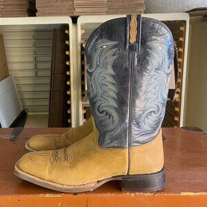 OLD WEST Men's Size 8 D Brown Leather Blue Suede Square Toe Cowboy Boots BSM1822